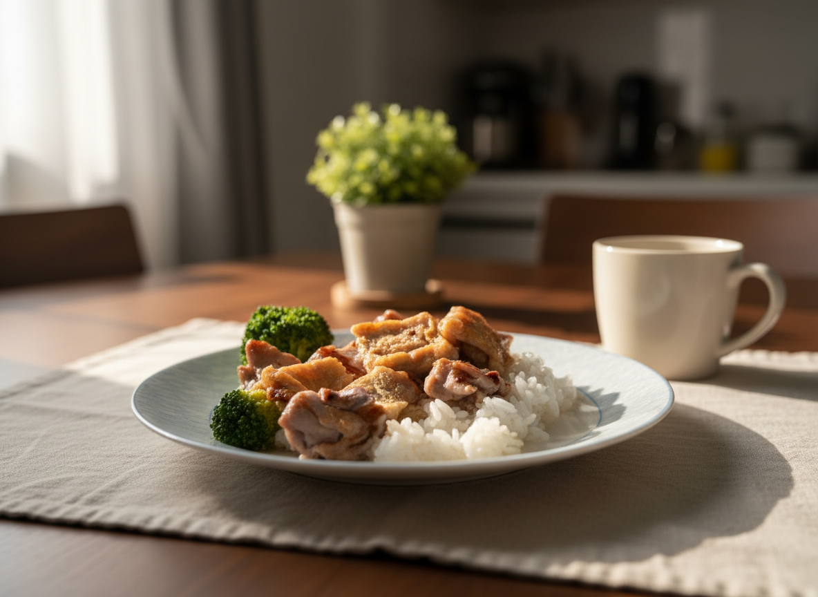 Steam Pork Rib with Dry Tofu and Broccoli in Black Bean Sauce Rice — tasty supper ready in minutes