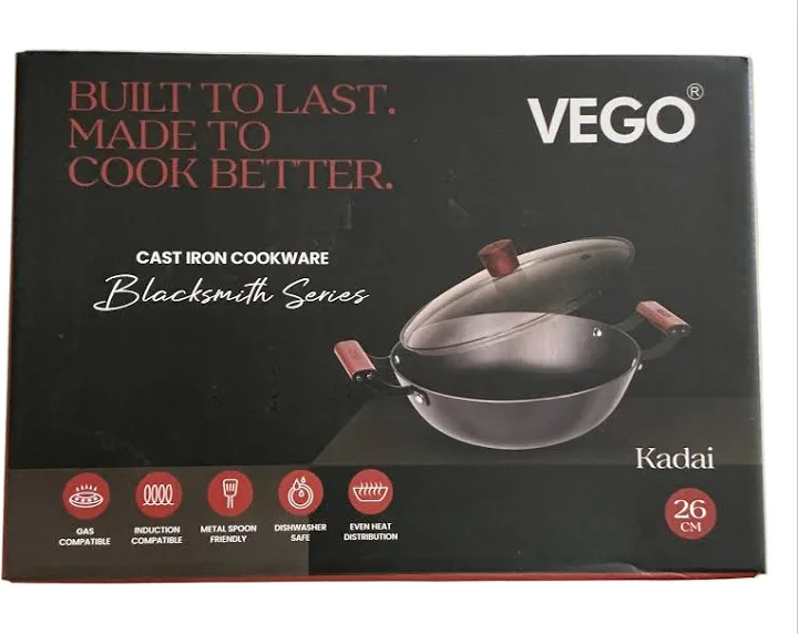 Vego Cast Iron Cookware Kadhai — 26cm