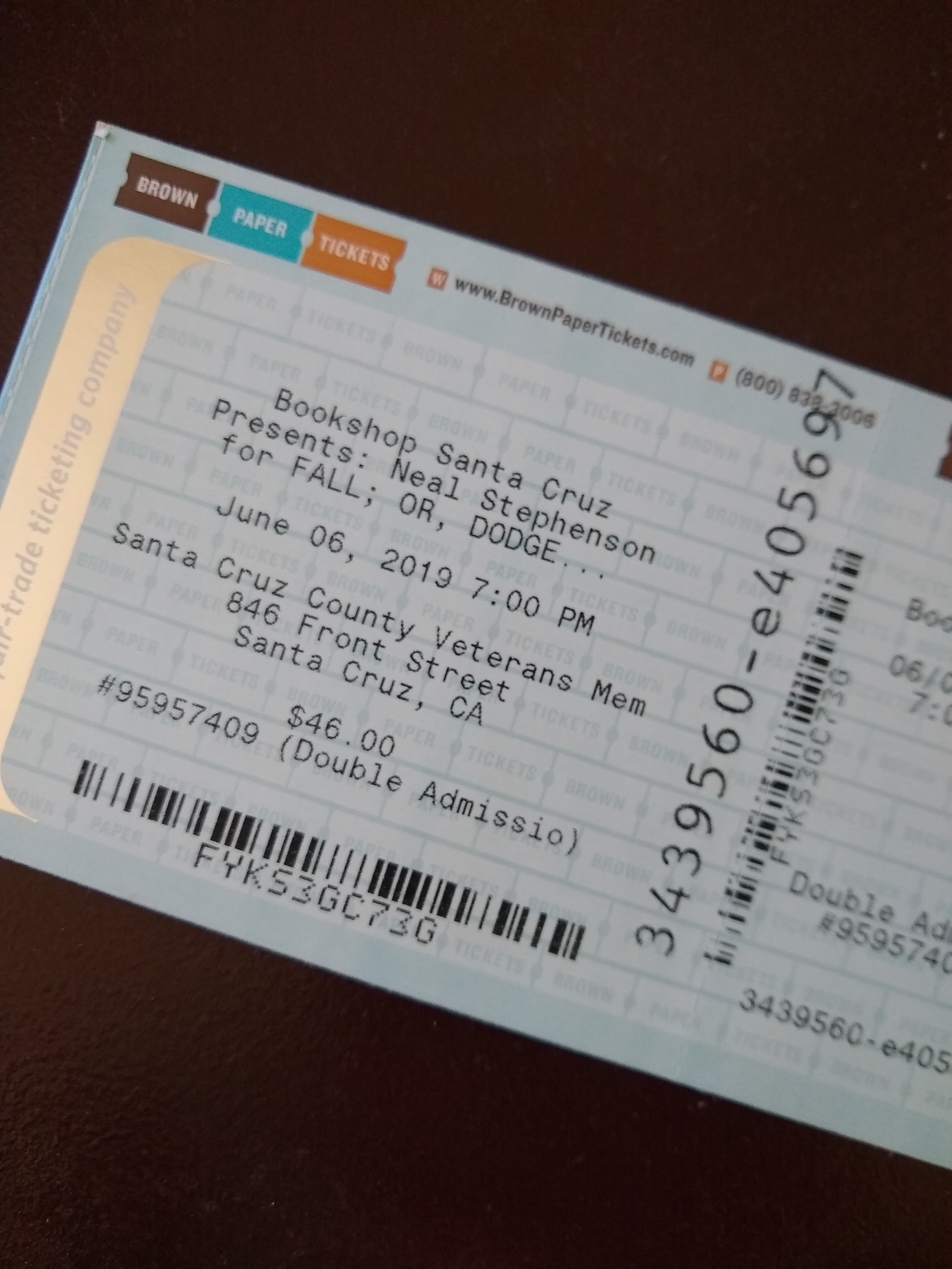 Neal Stephenson’s Book Talk, Tonight!