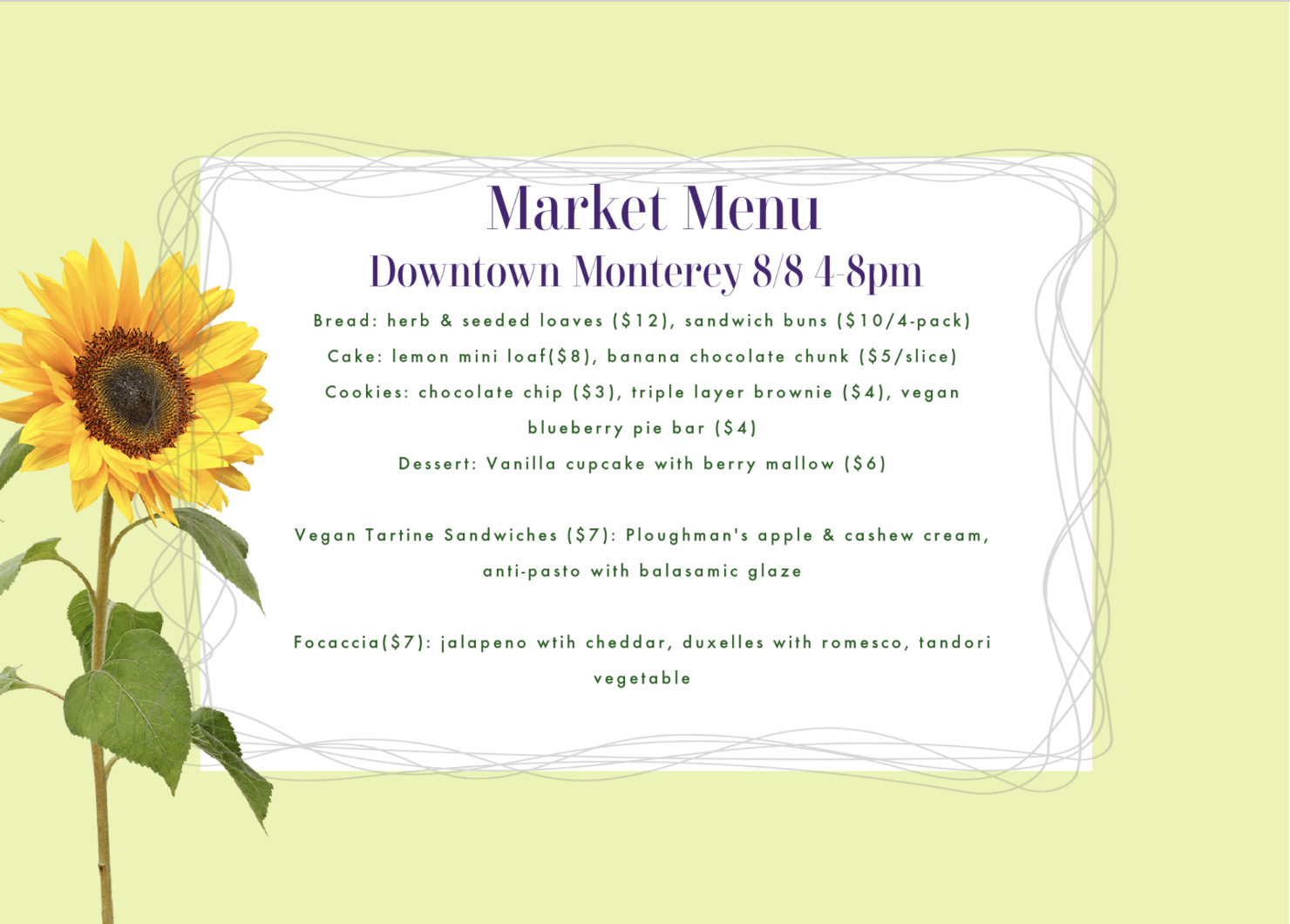 Tonight's Market Menu | Switch Bakery