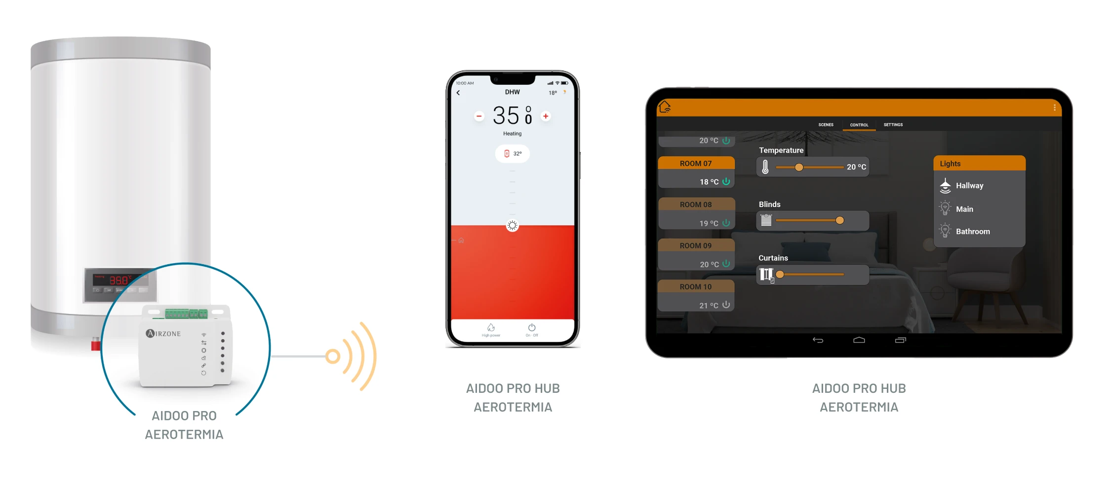 Remote control of an air-to-water unit using Aidoo Pro Air-to-Water and the Airzone Cloud app on your smartphone.