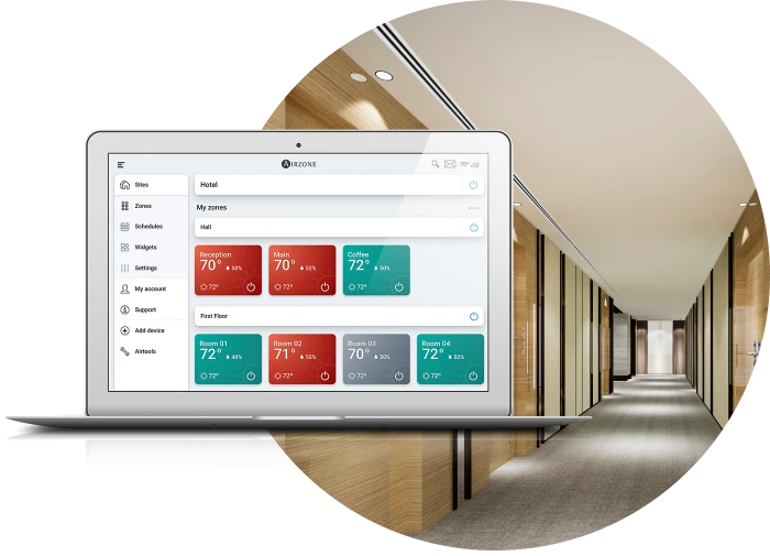 Airzone Cloud interface for managing multiple fan coil units in installations with multiple units. Airzone Cloud interface for managing multiple fan coil units in installations with multiple units.