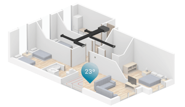 Each area of a building has different thermal needs. Yet, HVAC systems are often fitted with a single thermostat. This means <b>only one temperature reading for the entire building.</b>