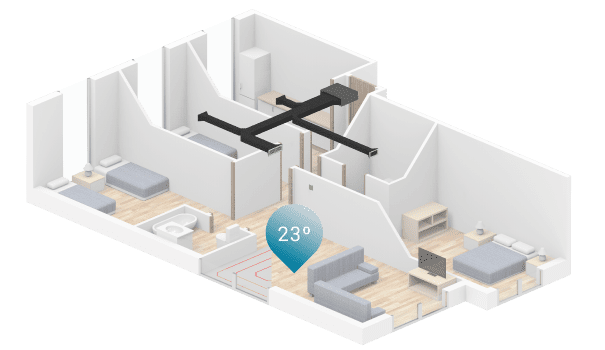 Each area of a building has different thermal needs. Yet, HVAC systems are often fitted with a single thermostat. This means <b>only one temperature reading for the entire building.</b>