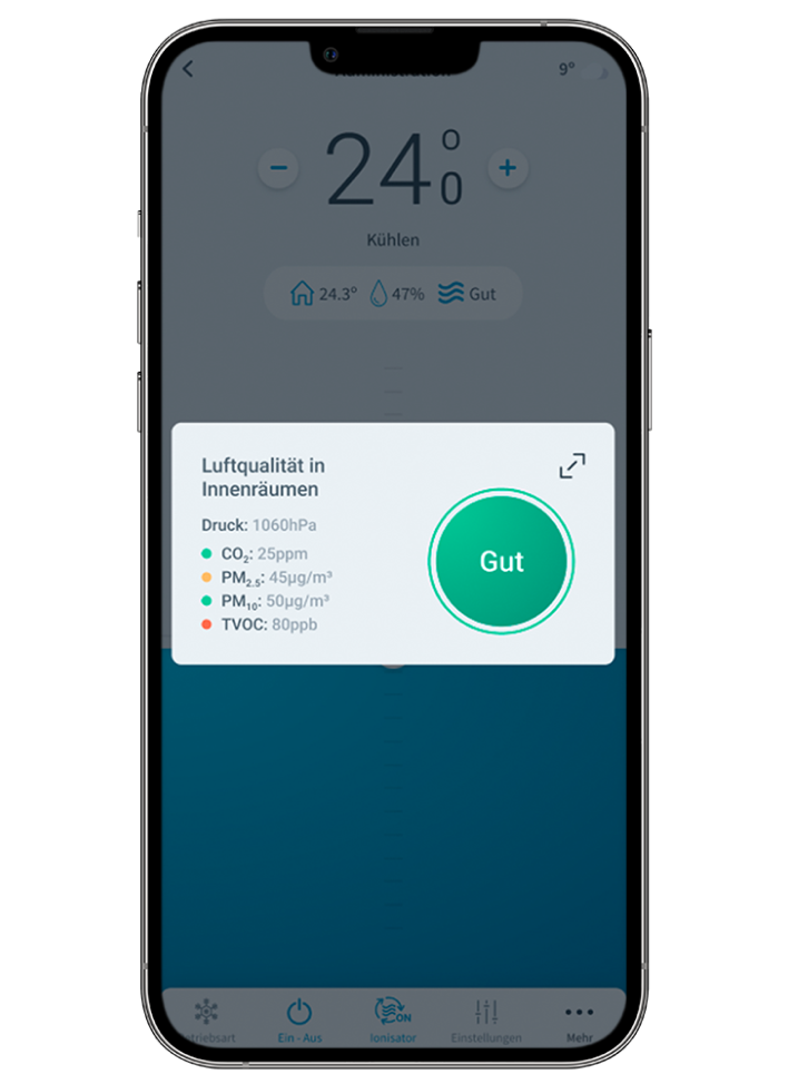 Überwachung der Raumluftqualität von Mobiltelefon aus mit Airzone Cloud