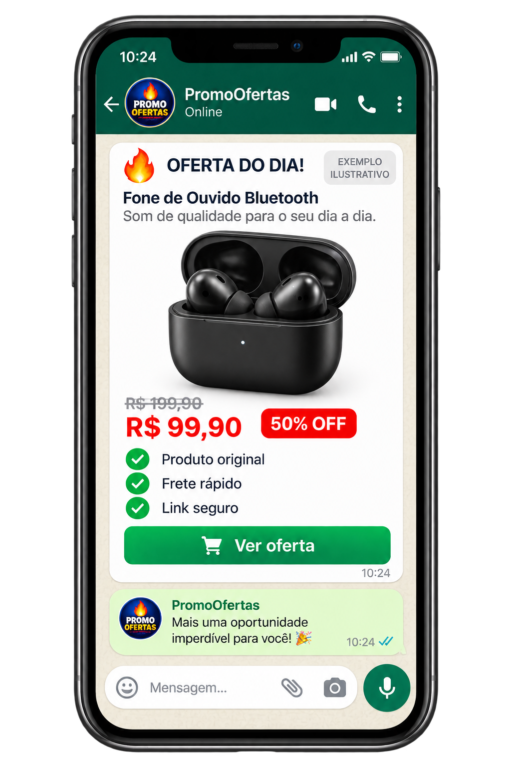 Exemplo de oferta chegando no WhatsApp