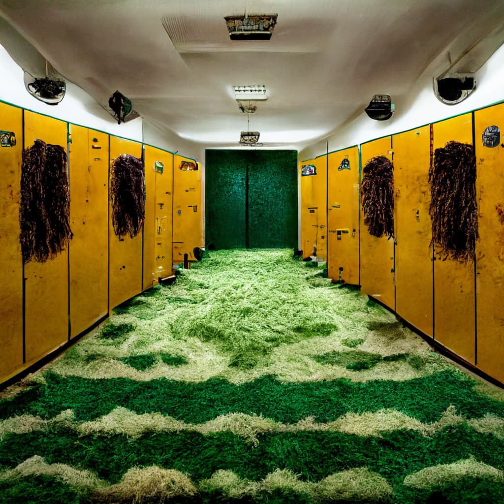 a locker room covered in shaggy carpets