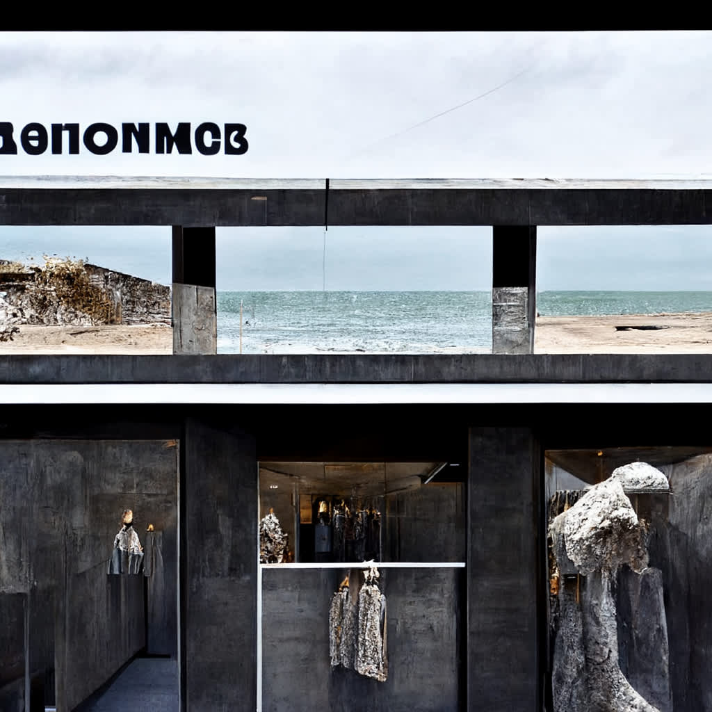 beachfront commes des garcons popup boutique made with metal and concrete