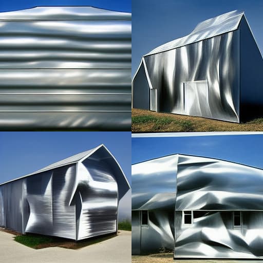 aluminum shed in the style of frank gehry 