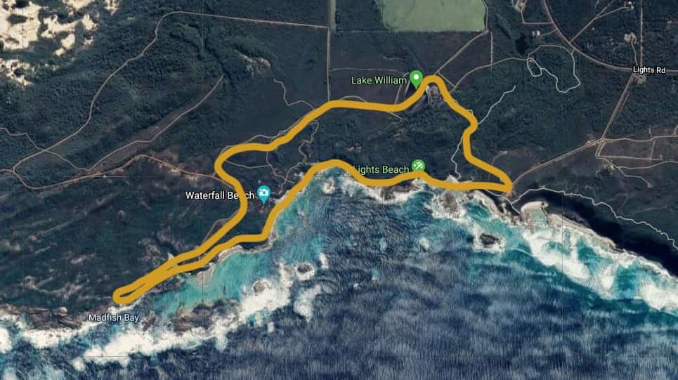 map showing the walk from Lights to Madfish