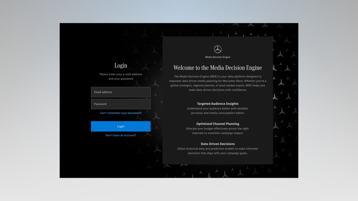 Login screen with platform purpose statement above the form.