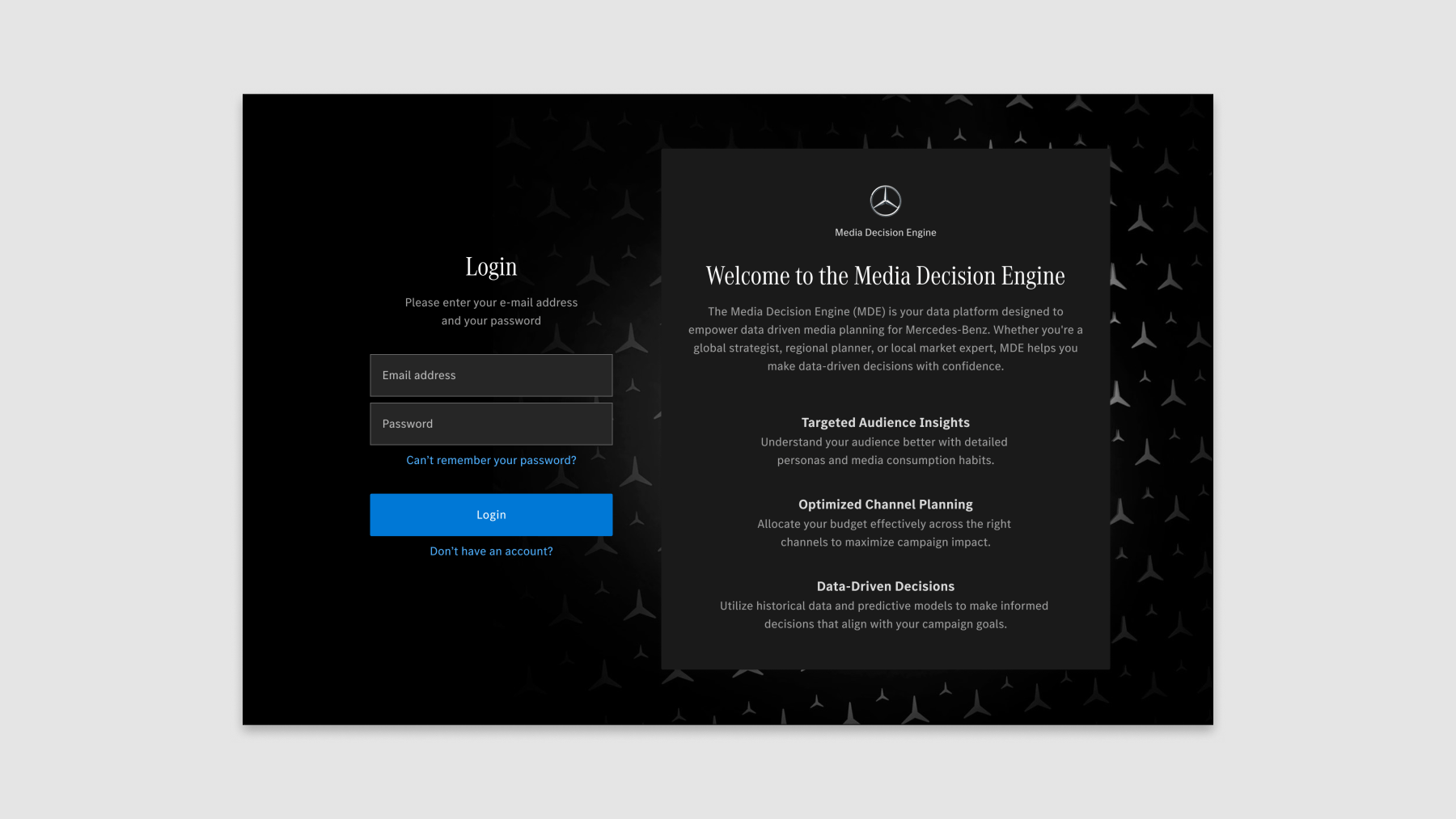 Login – Text explains who and what this platform is for