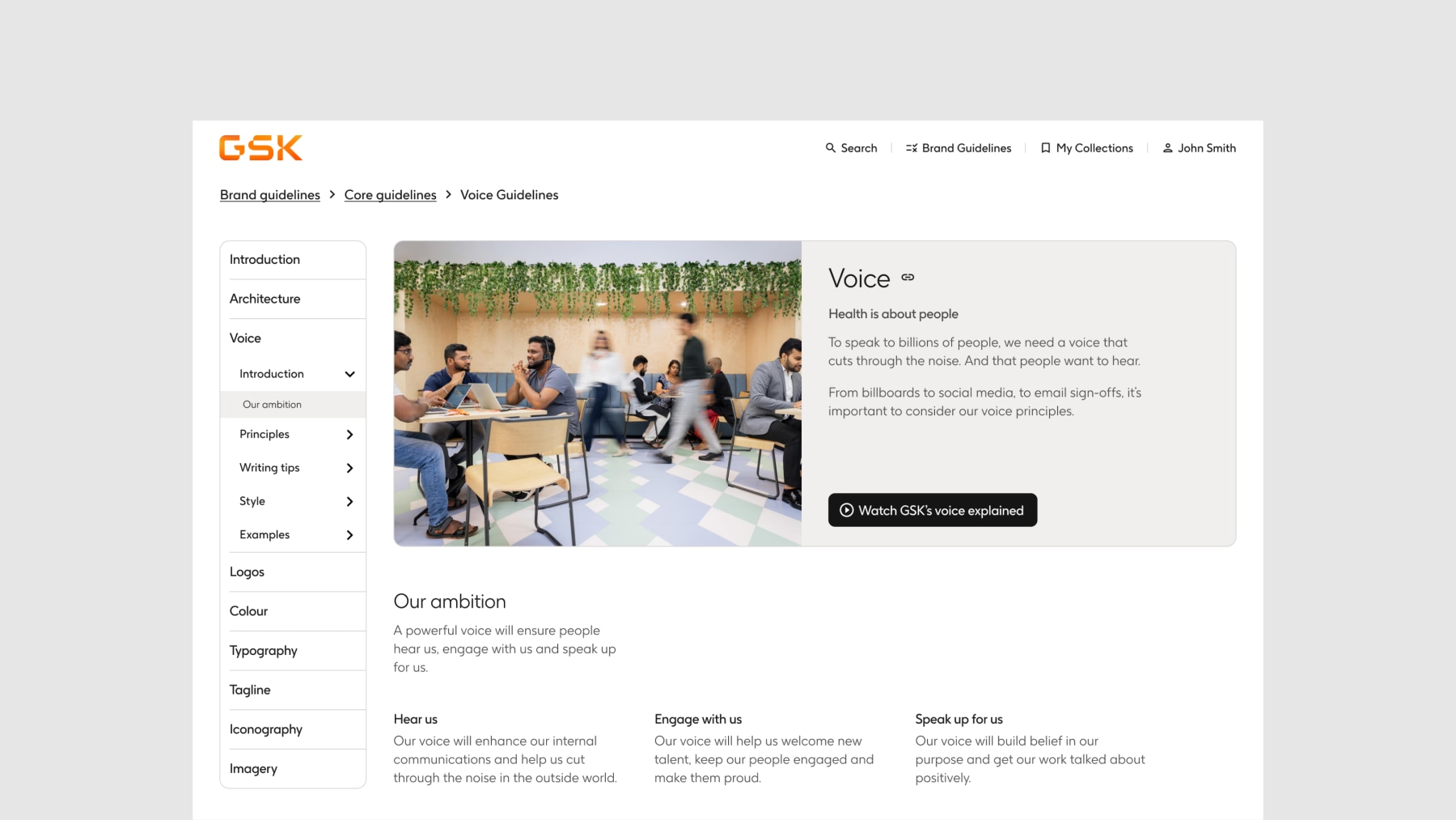GSK’s internal brand guidelines hub created using the design system