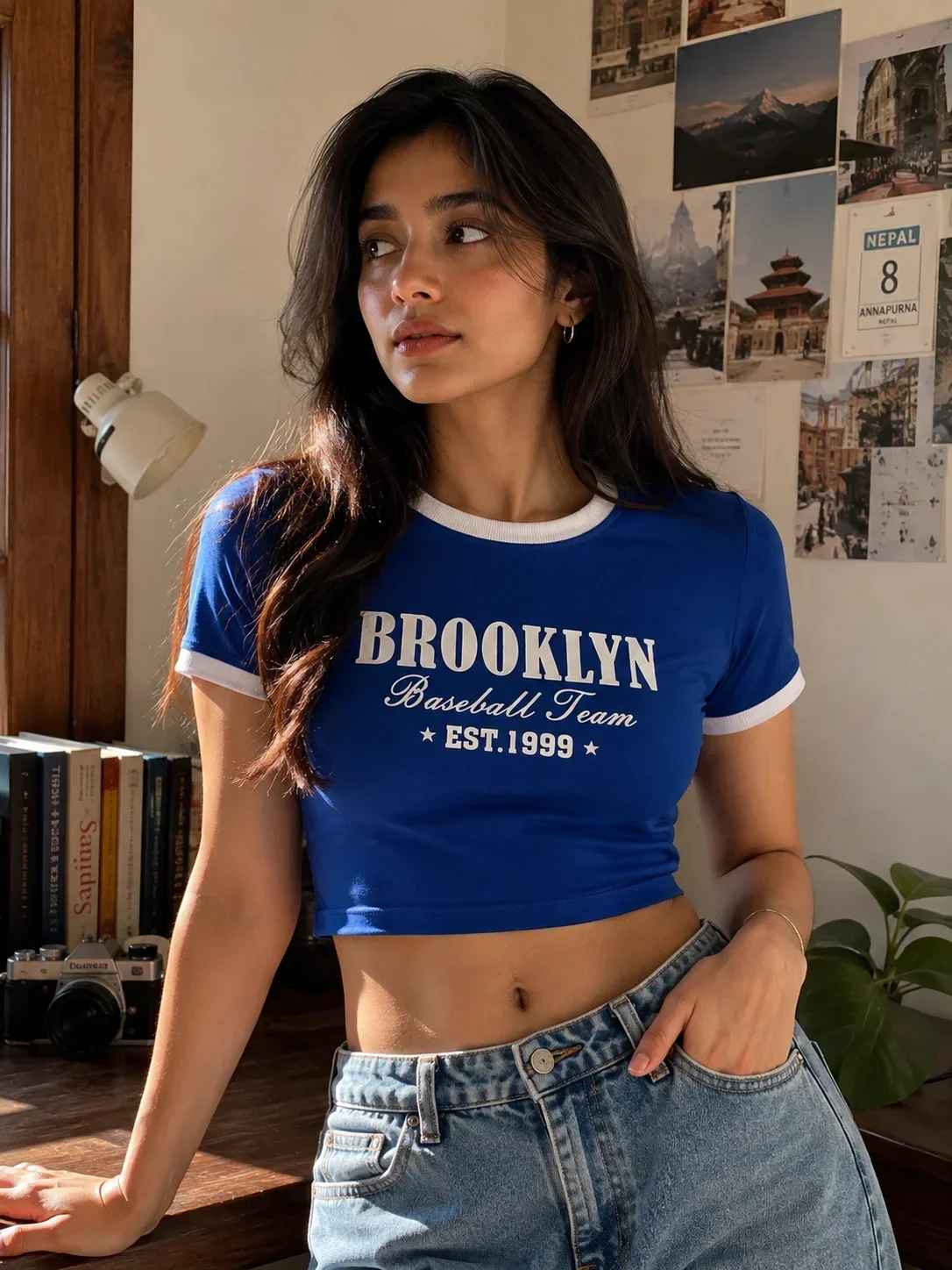Blue Brooklyn Crop Tee - Lifestyle