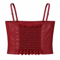 Lace-Up Corset Top - Red - Back