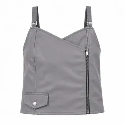 Faux Leather Asymmetric Zip Top - Front