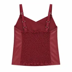 Faux Leather Asymmetric Zip Top - Back