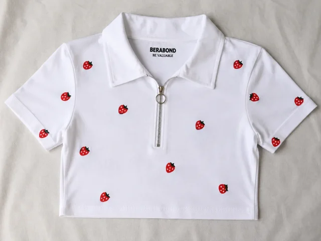 Strawberry Polo Crop Tee - Front