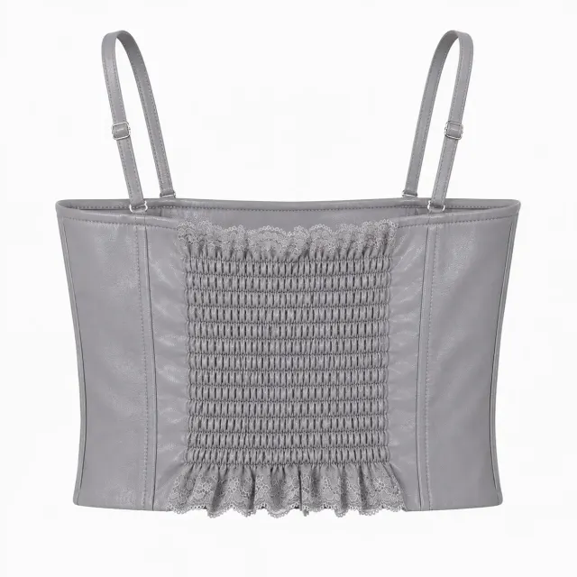 Lace-Up Corset Top - Grey - Back