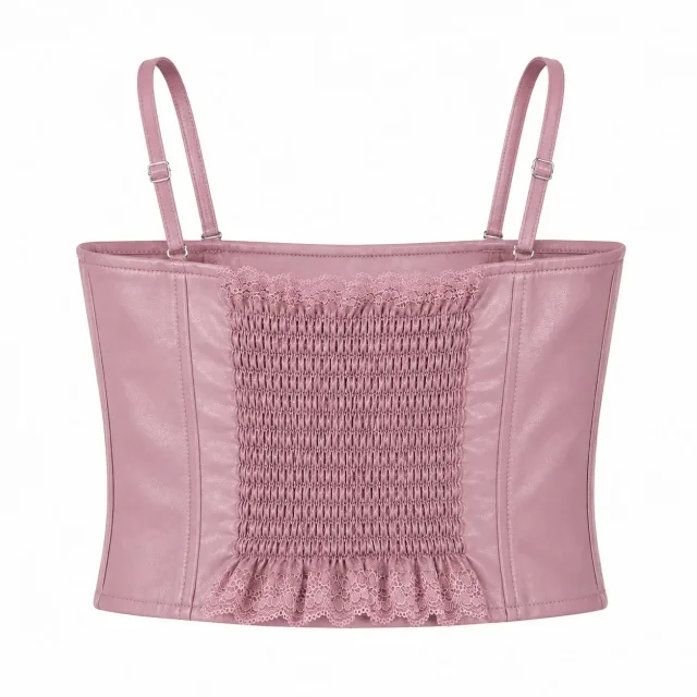 Lace-Up Corset Top - Pink - Front