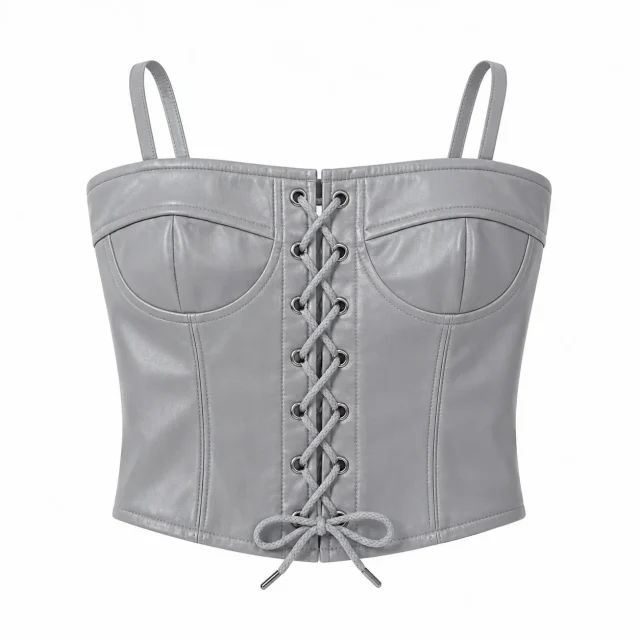 Lace-Up Corset Top - Grey - Front