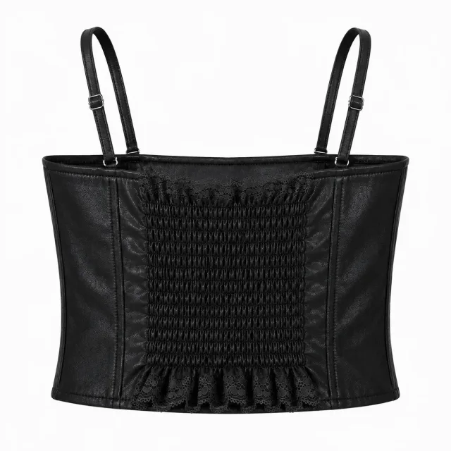 Lace-Up Corset Top - Black - Back