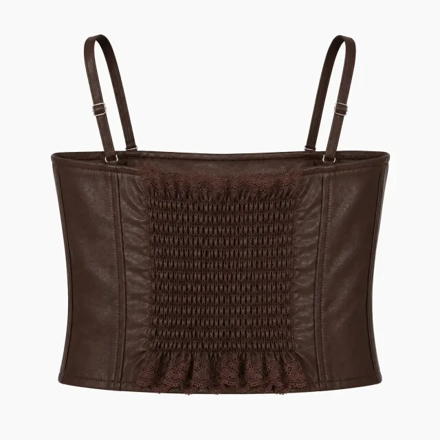 Lace-Up Corset Top - Brown - Back