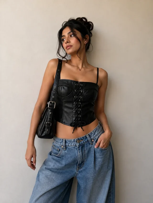 Lace-Up Corset Top - Black - Lifestyle