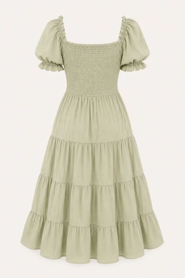 Puff Sleeve Corset Tiered Dress - Sage Green - Photo 5