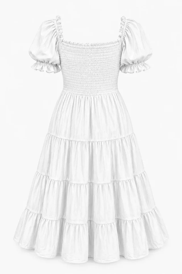 Puff Sleeve Corset Tiered Dress - White - Photo 5