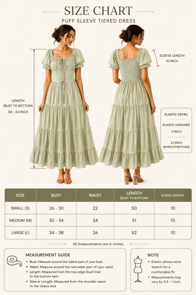 Puff Sleeve Corset Tiered Dress - Sage Green - Photo 6