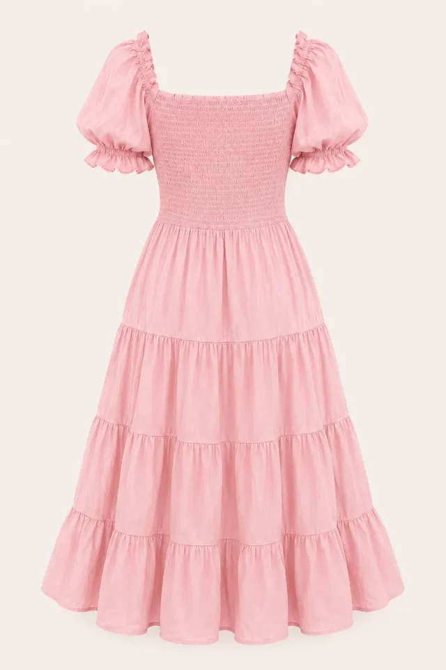 Puff Sleeve Corset Tiered Dress - Pink - Photo 5