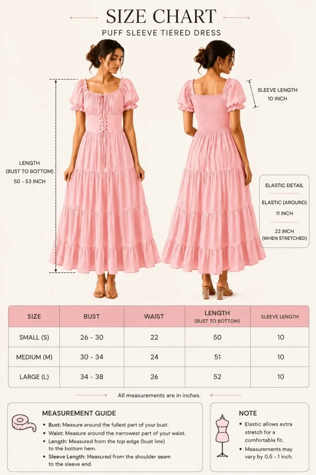 Puff Sleeve Corset Tiered Dress - Pink - Photo 6