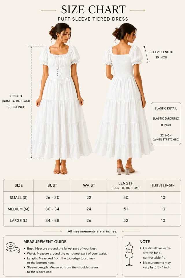Puff Sleeve Corset Tiered Dress - White - Photo 6