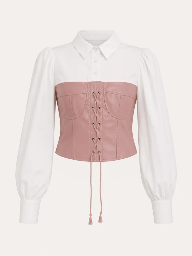 XINVORA Corset Shirt Top - Peach - Photo 2