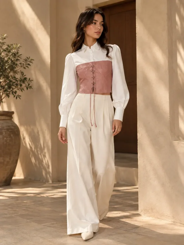 XINVORA Corset Shirt Top - Peach - Photo 1