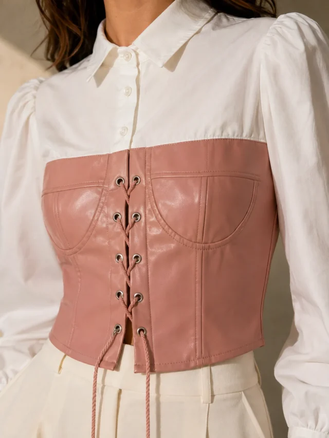 XINVORA Corset Shirt Top - Peach - Photo 3