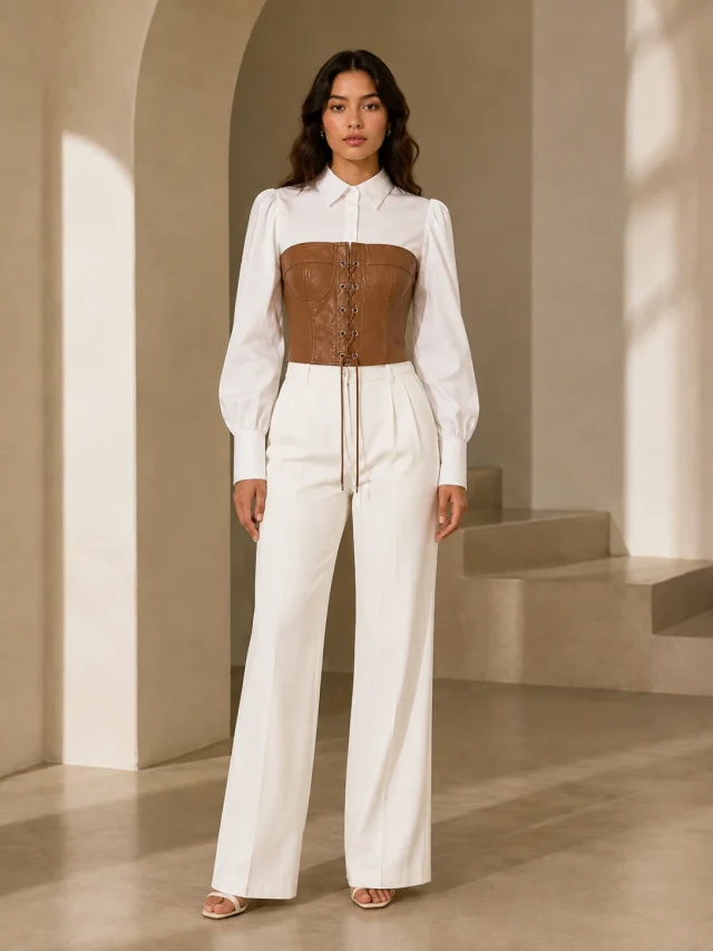 XINVORA Corset Shirt Top - Brown - Lifestyle