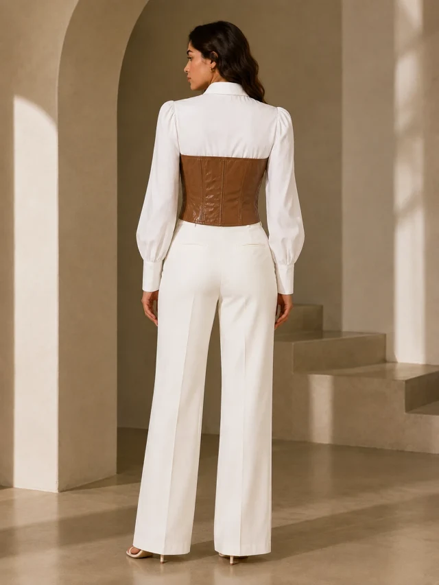 XINVORA Corset Shirt Top - Brown - Back