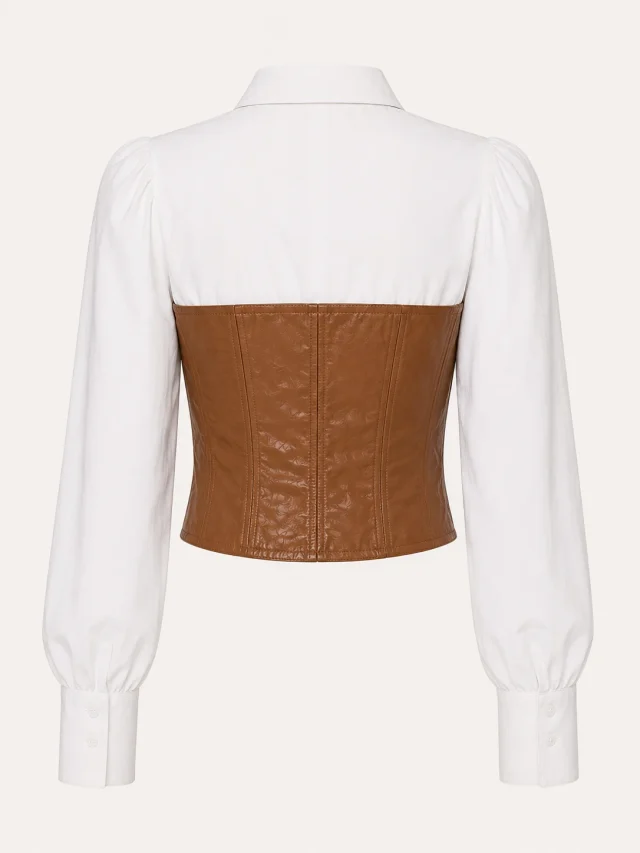 XINVORA Corset Shirt Top - Brown - Back