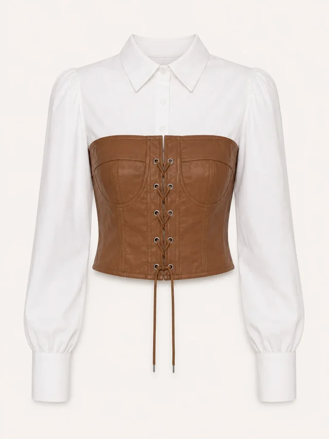 XINVORA Corset Shirt Top - Brown - Front