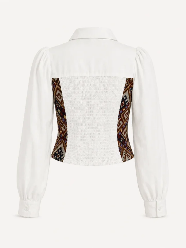 Heritage Pattern Lace-Trim Shirt Top - Front