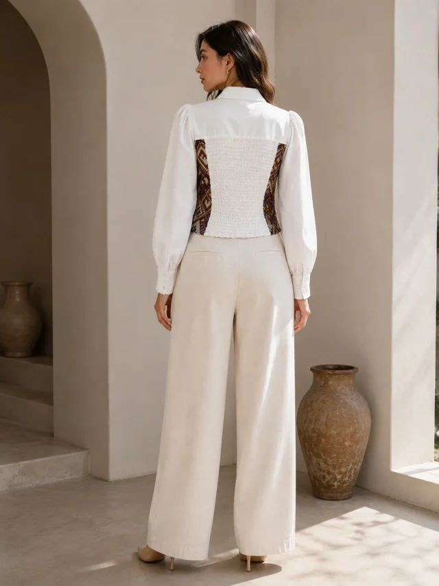 Heritage Pattern Lace-Trim Shirt Top - Back