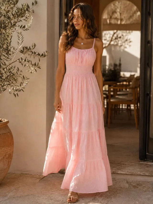 Blush Pink Tiered Maxi Dress - Lifestyle