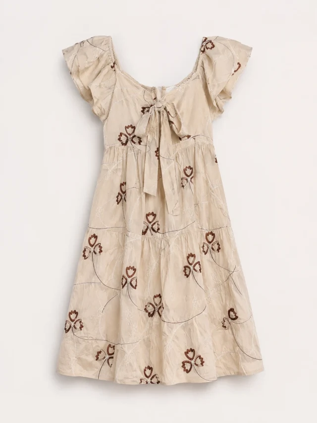 Ivory Floral Puff Sleeve Midi Dress - Product View
