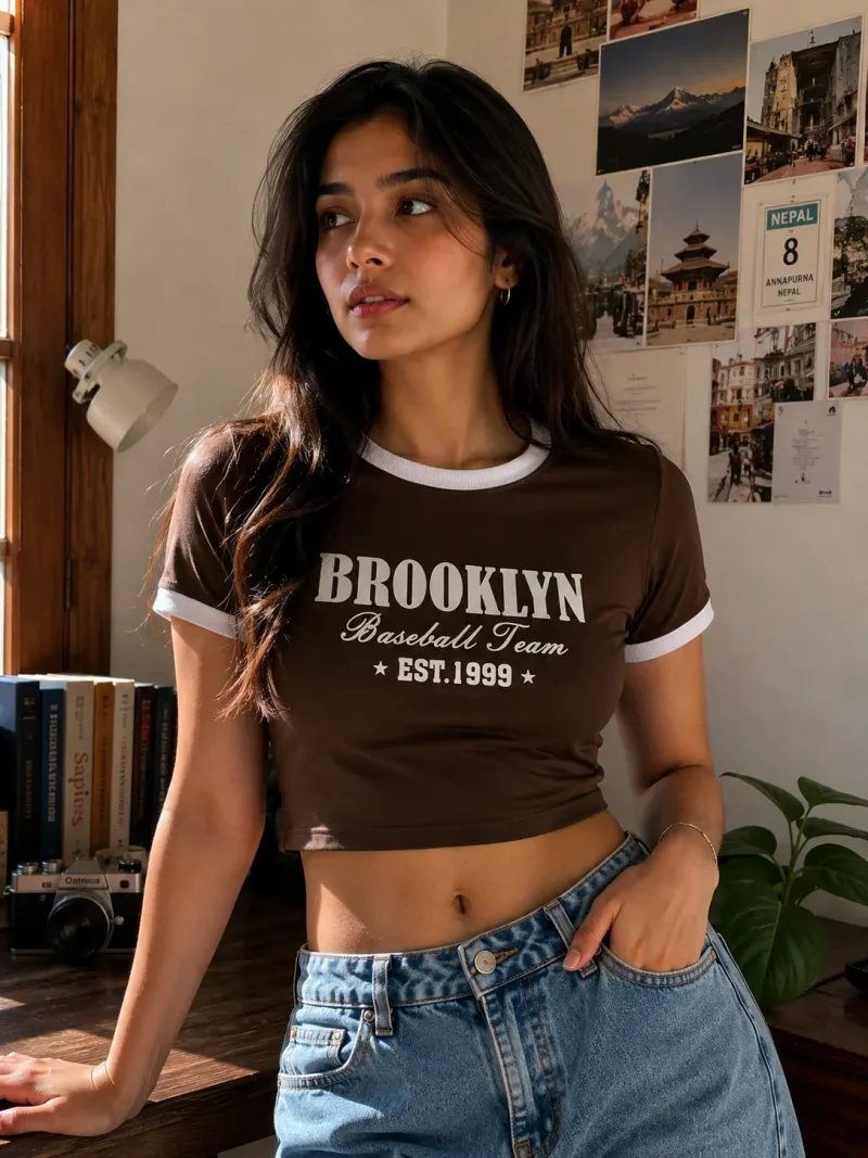 Brown Brooklyn Crop Tee - Lifestyle