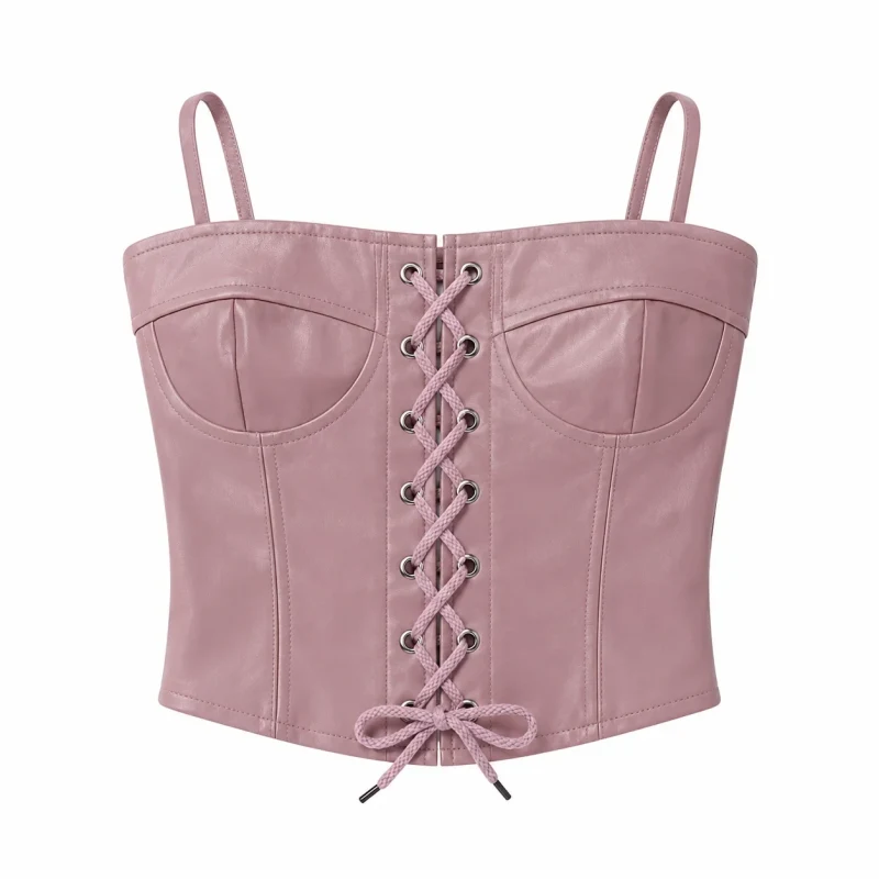 Lace-Up Corset Top - Pink - Back