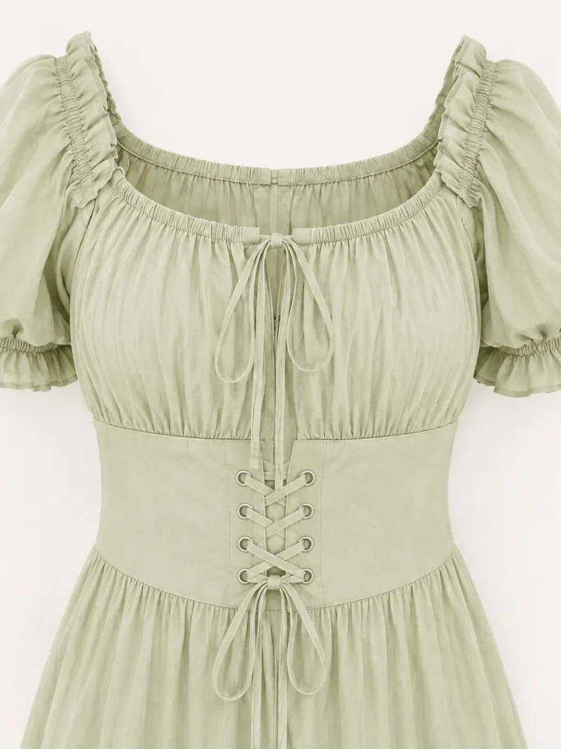 Puff Sleeve Corset Tiered Dress - Sage Green - Photo 2