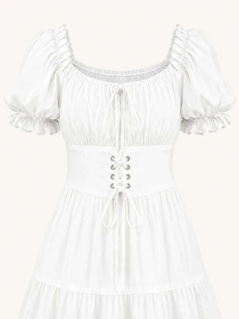 Puff Sleeve Corset Tiered Dress - White - Photo 2