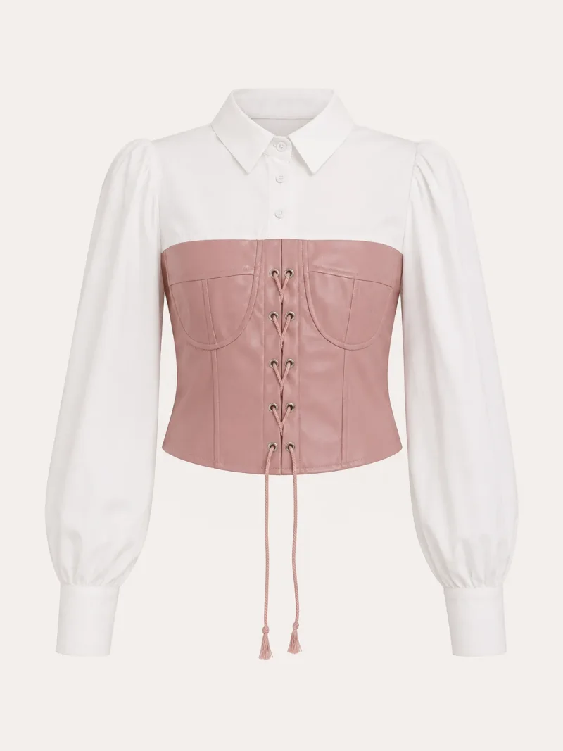 XINVORA Corset Shirt Top - Peach - Photo 2